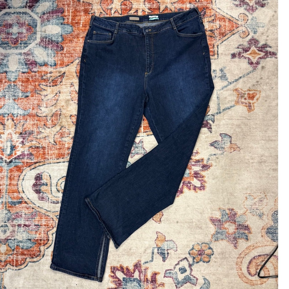 Anthropologie Maeve Denim Jeans 20W Plus High Rise Bootcut Split Hem Dark Wash